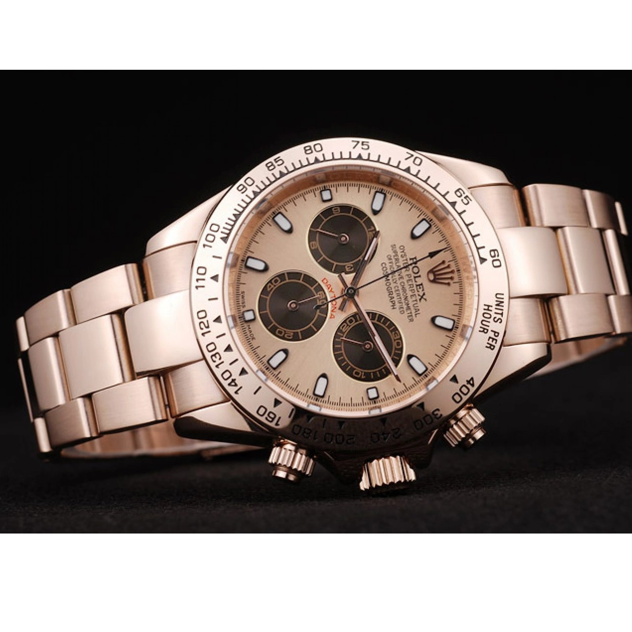 Good copy rolex watches Daytona Rolex Bezel Gold Rose Dial Gold Plated Steel Rose Stainless 0707
